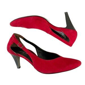Paul Green Sasha Pump Chili Red Suede Heels Pointed Toe Women's US Size 7.5